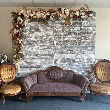 White Barn Wood Wall and Silk Floral Swag